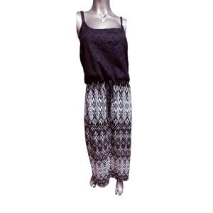 Faded Glory Womens Black Lace Geometric Print Maxi Dress Medium 8-10 Adjustable